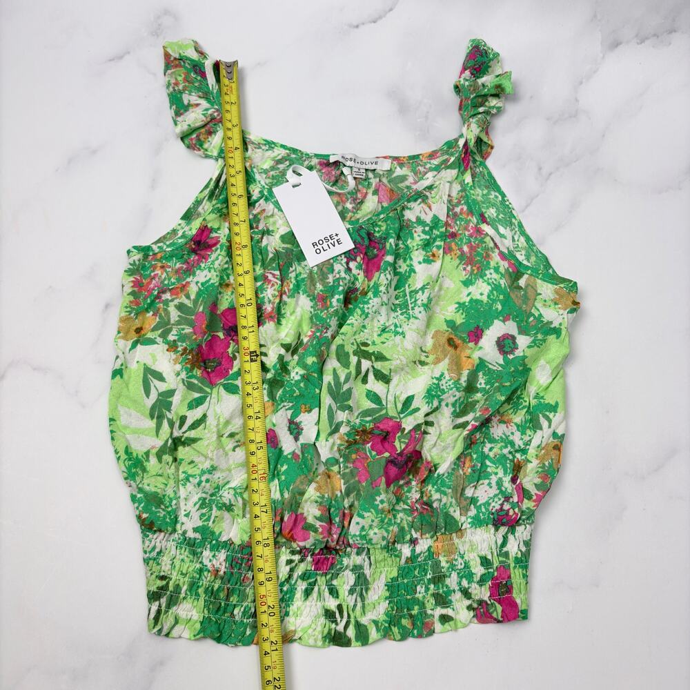 Rose + Olive NWT Floral Ruffle Strap Tank Top Size Small Boho Coastal Romantic - Picture 10 of 11
